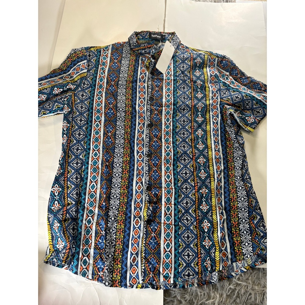 VatPave Mens Medium Tribal Geometric Button Up‎ Shirt Boho Festival